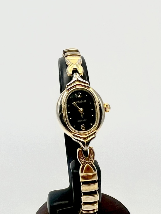 Accessories - Vintage Watch-It Watch Gold-Tone Black Dial with Expansion Bracelet